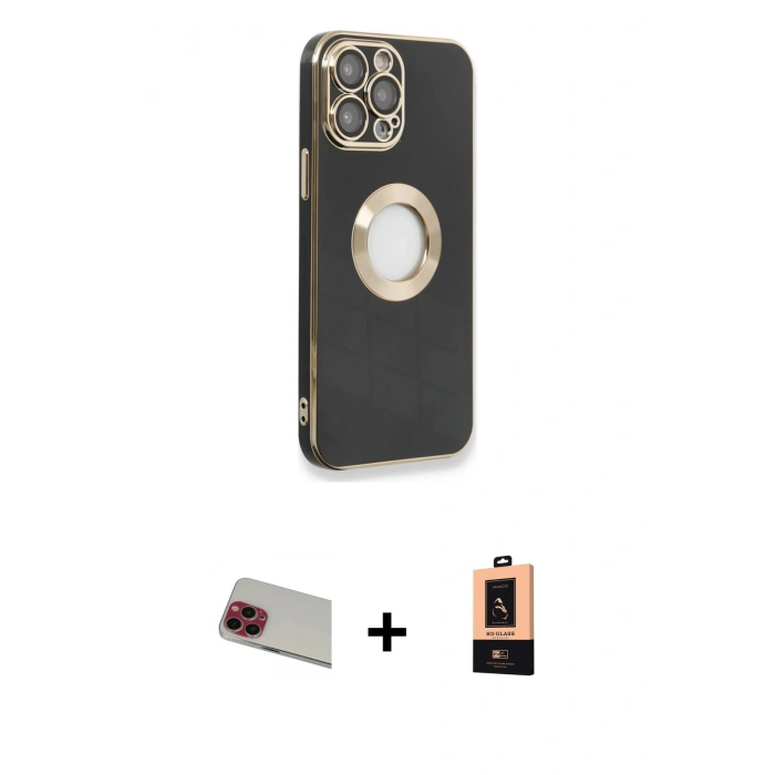 MARSİLYAN™- iPhone 13 Pro Max Kılıf İz Form Serisi - Şeffaf Maxco Cam Ekran Koruyucu + Kırmızı Rainbow Kamera Lens Koruma Cam