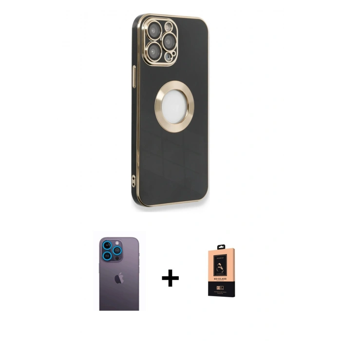 MARSİLYAN™- iPhone 13 Pro Max Kılıf İz Form Serisi - Şeffaf Maxco Cam Ekran Koruyucu + Neon Fosforlu Kamera Lens - MI