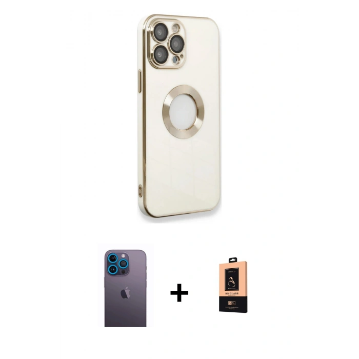 MARSİLYAN™- iPhone 13 Pro Max Kılıf İz Form Serisi - Şeffaf Maxco Cam Ekran Koruyucu + Neon Fosforlu Kamera Lens - MI