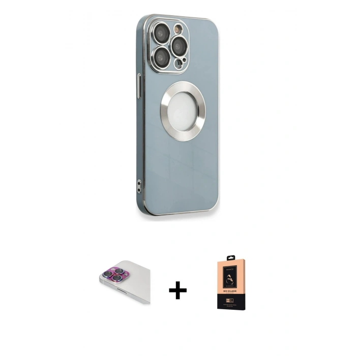 MARSİLYAN™- iPhone 13 Pro Max Kılıf İz Form Serisi - Şeffaf Maxco Cam Ekran Koruyucu + Pers Alüminyum Kamera Lens - GI