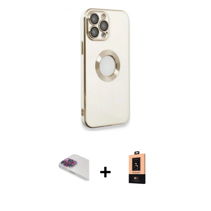 MARSİLYAN™- iPhone 13 Pro Max Kılıf İz Form Serisi - Şeffaf Maxco Cam Ekran Koruyucu + Pers Alüminyum Kamera Lens - GI