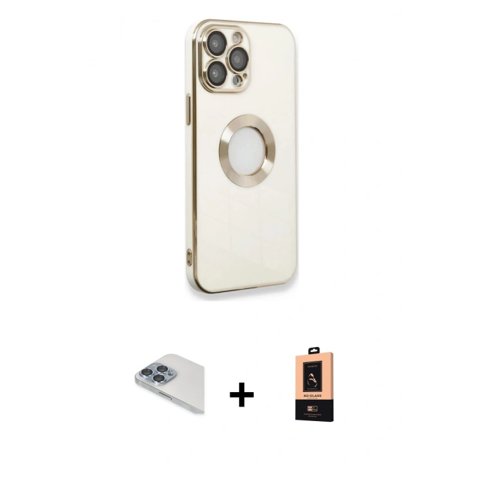 MARSİLYAN™- iPhone 13 Pro Max Kılıf İz Form Serisi - Şeffaf Maxco Cam Ekran Koruyucu + Pers Alüminyum Kamera Lens - SABE