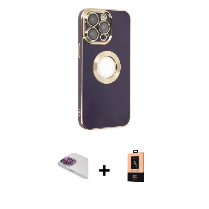MARSİLYAN™- iPhone 13 Pro Max Kılıf İz Form Serisi - Şeffaf Maxco Cam Ekran Koruyucu + Pers Alüminyum Kamera Lens - GI