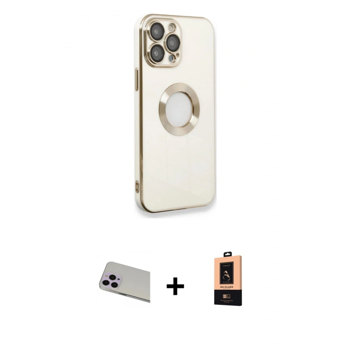 MARSİLYAN™- iPhone 13 Pro Max Kılıf İz Form Serisi - Şeffaf Maxco Cam Ekran Koruyucu + Rainbow Kamera Lens Koruma Cam - MR