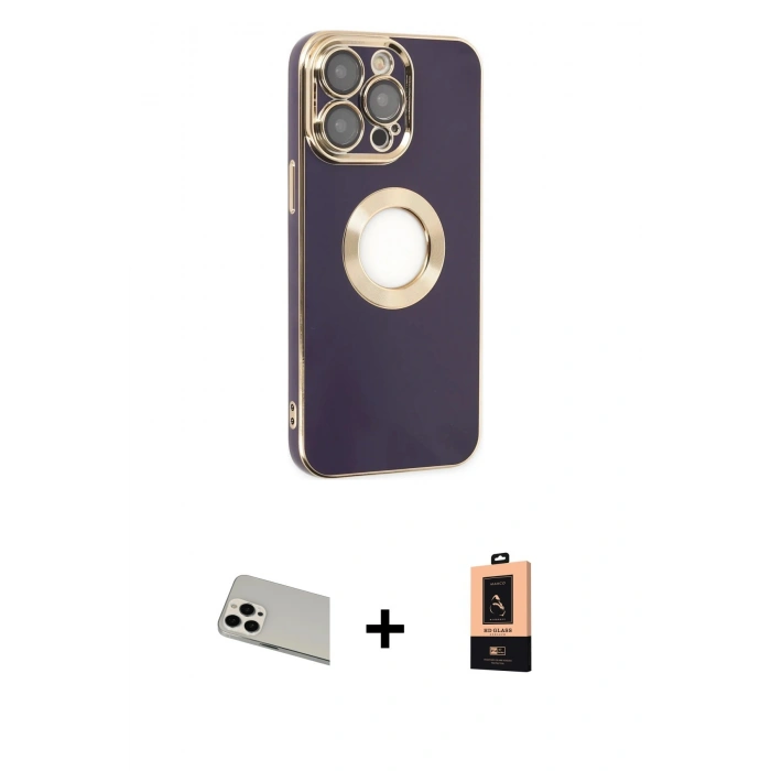 MARSİLYAN™- iPhone 13 Pro Max Kılıf İz Form Serisi - Şeffaf Maxco Cam Ekran Koruyucu + Rainbow Kamera Lens Koruma Cam - BZ