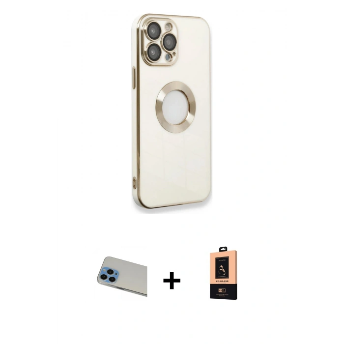 MARSİLYAN™- iPhone 13 Pro Max Kılıf İz Form Serisi - Şeffaf Maxco Cam Ekran Koruyucu + Rainbow Kamera Lens Koruma Cam - MI