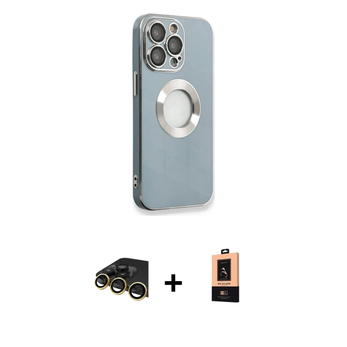 MARSİLYAN™- iPhone 13 Pro Max Kılıf İz Form Serisi - Şeffaf Maxco Cam Ekran Koruyucu + Raze Metal Kamera Lens - GD