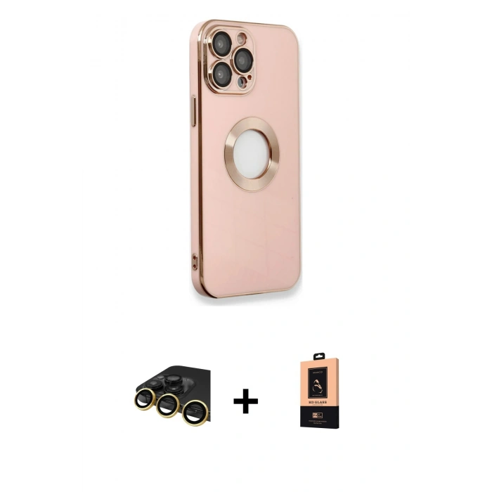 MARSİLYAN™- iPhone 13 Pro Max Kılıf İz Form Serisi - Şeffaf Maxco Cam Ekran Koruyucu + Raze Metal Kamera Lens - GD