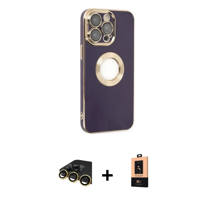 MARSİLYAN™- iPhone 13 Pro Max Kılıf İz Form Serisi - Şeffaf Maxco Cam Ekran Koruyucu + Raze Metal Kamera Lens - GD