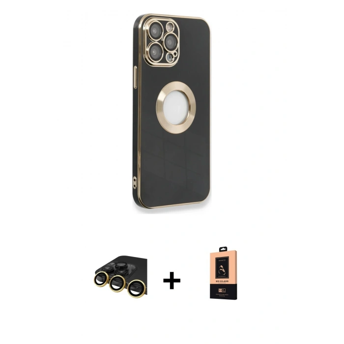 MARSİLYAN™- iPhone 13 Pro Max Kılıf İz Form Serisi - Şeffaf Maxco Cam Ekran Koruyucu + Raze Metal Kamera Lens - GD