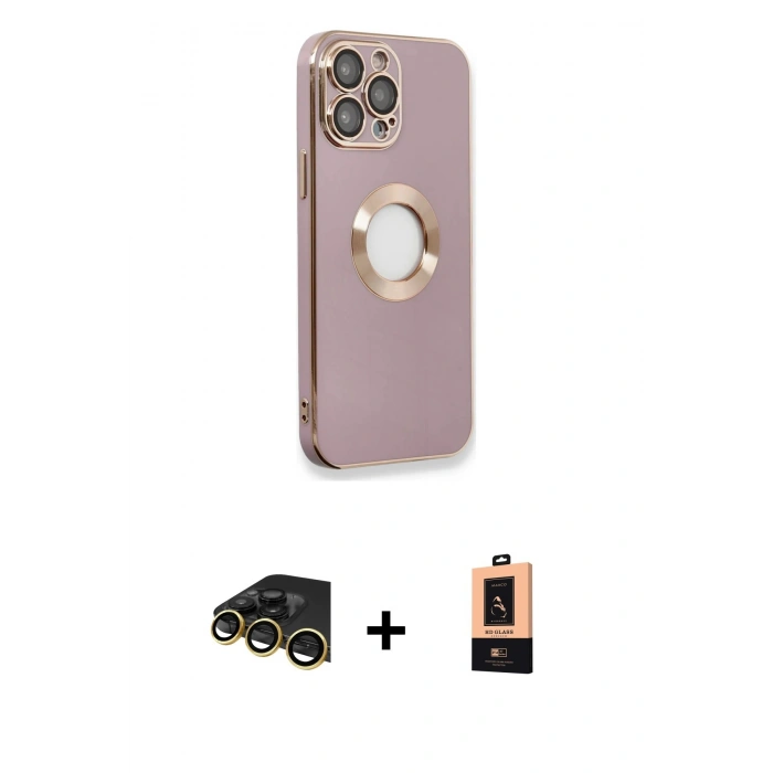 MARSİLYAN™- iPhone 13 Pro Max Kılıf İz Form Serisi - Şeffaf Maxco Cam Ekran Koruyucu + Raze Metal Kamera Lens - GD