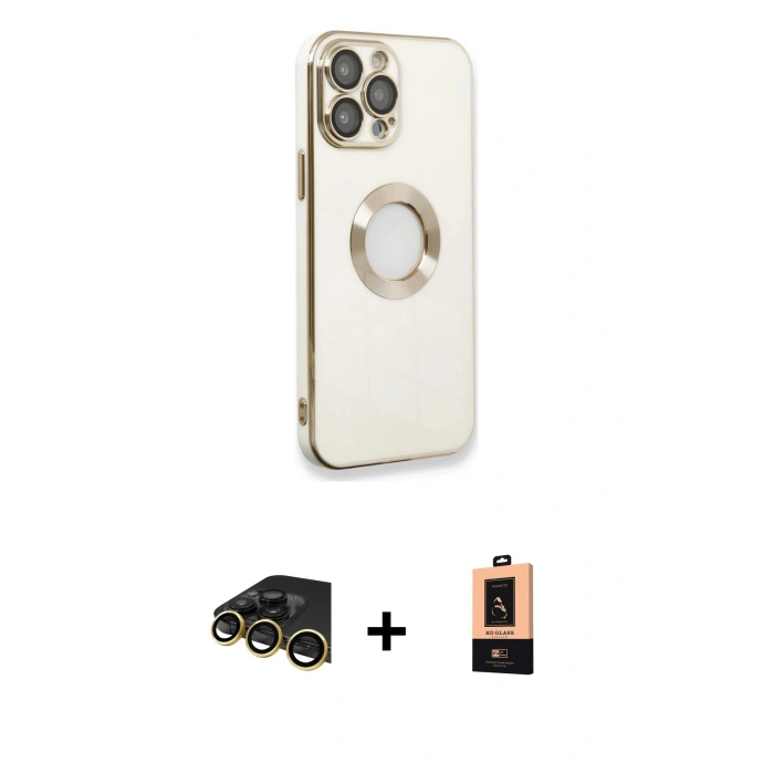 MARSİLYAN™- iPhone 13 Pro Max Kılıf İz Form Serisi - Şeffaf Maxco Cam Ekran Koruyucu + Raze Metal Kamera Lens - GD