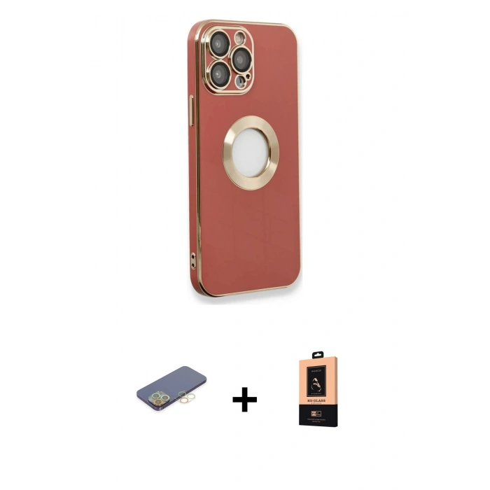 MARSİLYAN™- iPhone 13 Pro Max Kılıf İz Form Serisi - Şeffaf Maxco Cam Ekran Koruyucu + Renkli Kamera Lens Koruma Cam - SI