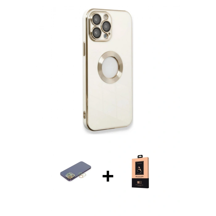 MARSİLYAN™- iPhone 13 Pro Max Kılıf İz Form Serisi - Şeffaf Maxco Cam Ekran Koruyucu + Renkli Kamera Lens Koruma Cam - SI