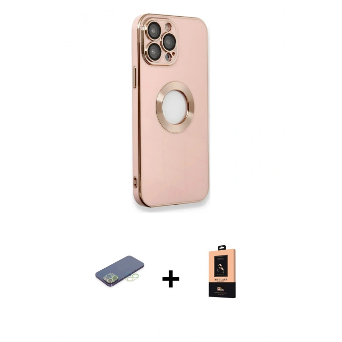 MARSİLYAN™- iPhone 13 Pro Max Kılıf İz Form Serisi - Şeffaf Maxco Cam Ekran Koruyucu + Renkli Kamera Lens Koruma Cam - YL