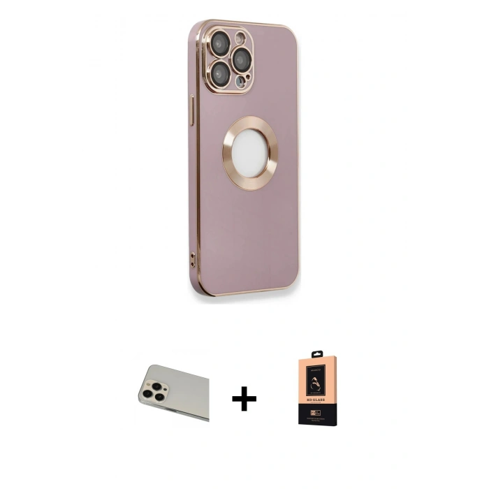 MARSİLYAN™- iPhone 13 Pro Max Kılıf İz Form Serisi - Şeffaf Maxco Cam Ekran Koruyucu + Rainbow Kamera Lens Koruma Cam - REGD