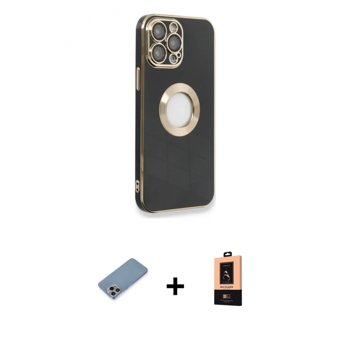 MARSİLYAN™- iPhone 13 Pro Max Kılıf İz Form Serisi - Şeffaf Maxco Cam Ekran Koruyucu + Shine Kamera Lens Koruma Cam - GI