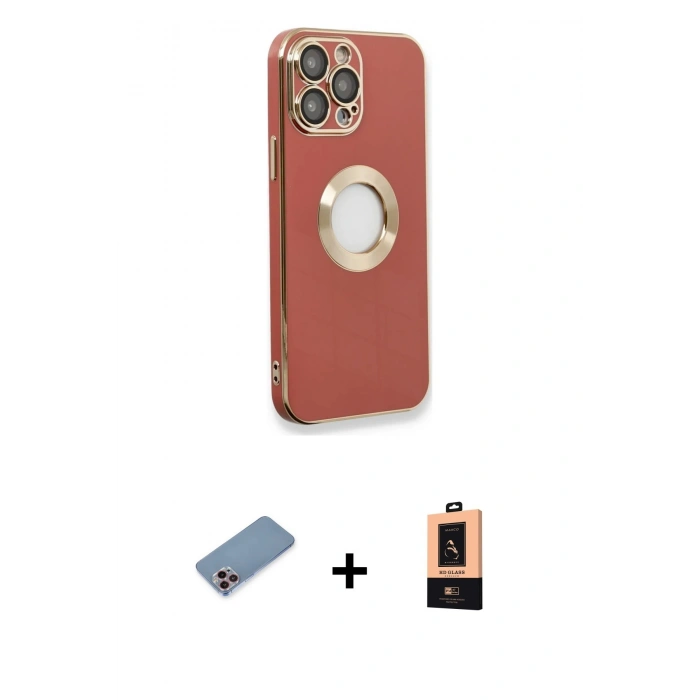 MARSİLYAN™- iPhone 13 Pro Max Kılıf İz Form Serisi - Şeffaf Maxco Cam Ekran Koruyucu + Shine Kamera Lens Koruma Cam - PE