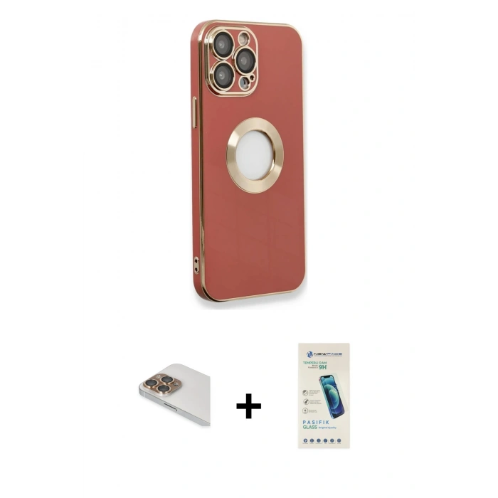 MARSİLYAN™- iPhone 13 Pro Max Kılıf İz Form Serisi - Şeffaf Pasifik Cam Ekran Koruyucu + Pers Alüminyum Kamera Lens - GD