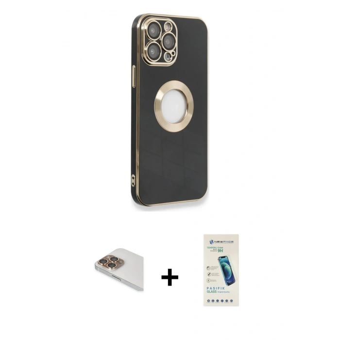 MARSİLYAN™- iPhone 13 Pro Max Kılıf İz Form Serisi - Şeffaf Pasifik Cam Ekran Koruyucu + Pers Alüminyum Kamera Lens - GD