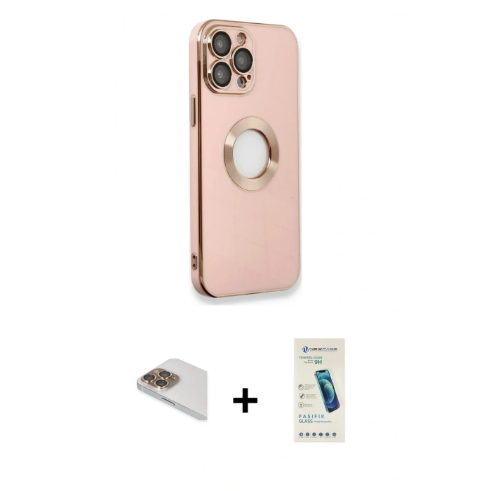 MARSİLYAN™- iPhone 13 Pro Max Kılıf İz Form Serisi - Şeffaf Pasifik Cam Ekran Koruyucu + Pers Alüminyum Kamera Lens - GD
