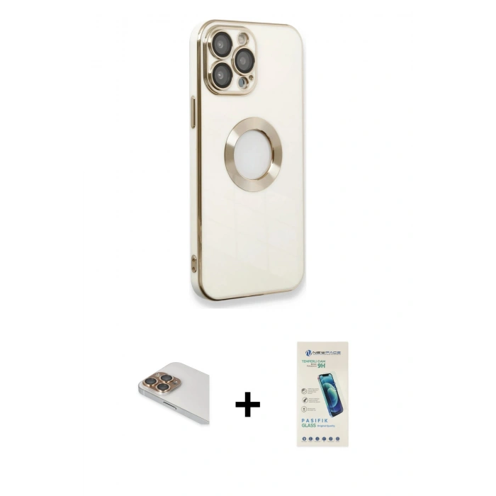 MARSİLYAN™- iPhone 13 Pro Max Kılıf İz Form Serisi - Şeffaf Pasifik Cam Ekran Koruyucu + Pers Alüminyum Kamera Lens - GD