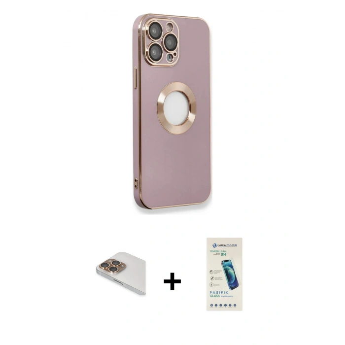 MARSİLYAN™- iPhone 13 Pro Max Kılıf İz Form Serisi - Şeffaf Pasifik Cam Ekran Koruyucu + Pers Alüminyum Kamera Lens - GD