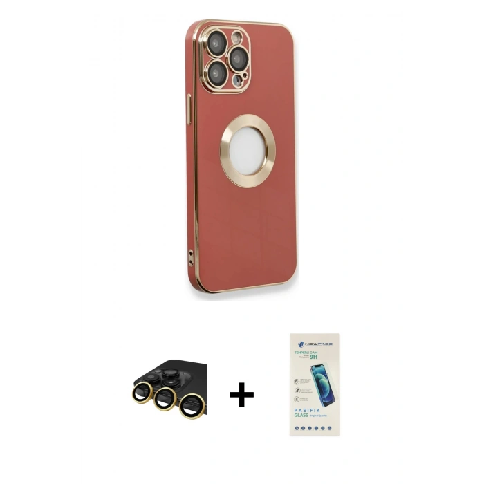 MARSİLYAN™- iPhone 13 Pro Max Kılıf İz Form Serisi - Şeffaf Pasifik Cam Ekran Koruyucu + Raze Metal Kamera Lens - GD