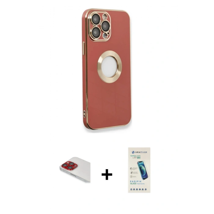 MARSİLYAN™- iPhone 13 Pro Max Kılıf İz Form Serisi - Şeffaf Pasifik Cam Ekran Koruyucu + Pers Alüminyum Kamera Lens - KI