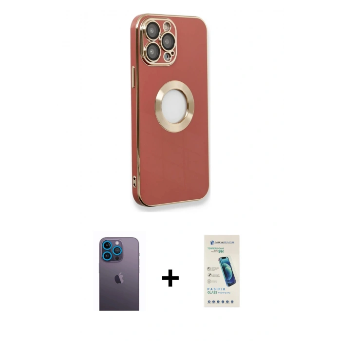 MARSİLYAN™- iPhone 13 Pro Max Kılıf İz Form Serisi - Şeffaf Pasifik Cam Ekran Koruyucu + Neon Fosforlu Kamera Lens - MI