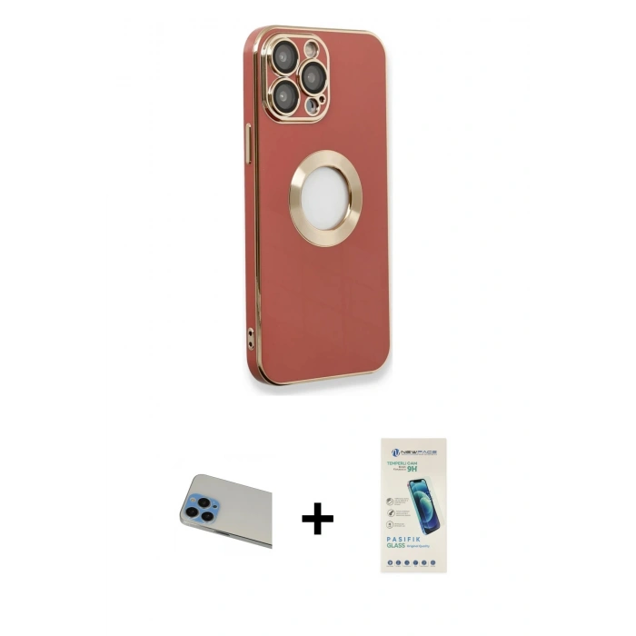 MARSİLYAN™- iPhone 13 Pro Max Kılıf İz Form Serisi - Şeffaf Pasifik Cam Ekran Koruyucu + Rainbow Kamera Lens Koruma Cam - MI