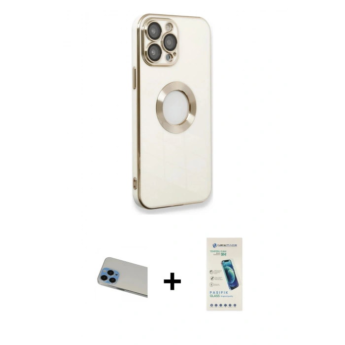 MARSİLYAN™- iPhone 13 Pro Max Kılıf İz Form Serisi - Şeffaf Pasifik Cam Ekran Koruyucu + Rainbow Kamera Lens Koruma Cam - MI