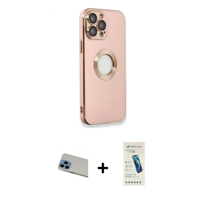 MARSİLYAN™- iPhone 13 Pro Max Kılıf İz Form Serisi - Şeffaf Pasifik Cam Ekran Koruyucu + Rainbow Kamera Lens Koruma Cam - MI