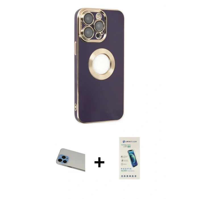 MARSİLYAN™- iPhone 13 Pro Max Kılıf İz Form Serisi - Şeffaf Pasifik Cam Ekran Koruyucu + Rainbow Kamera Lens Koruma Cam - MI