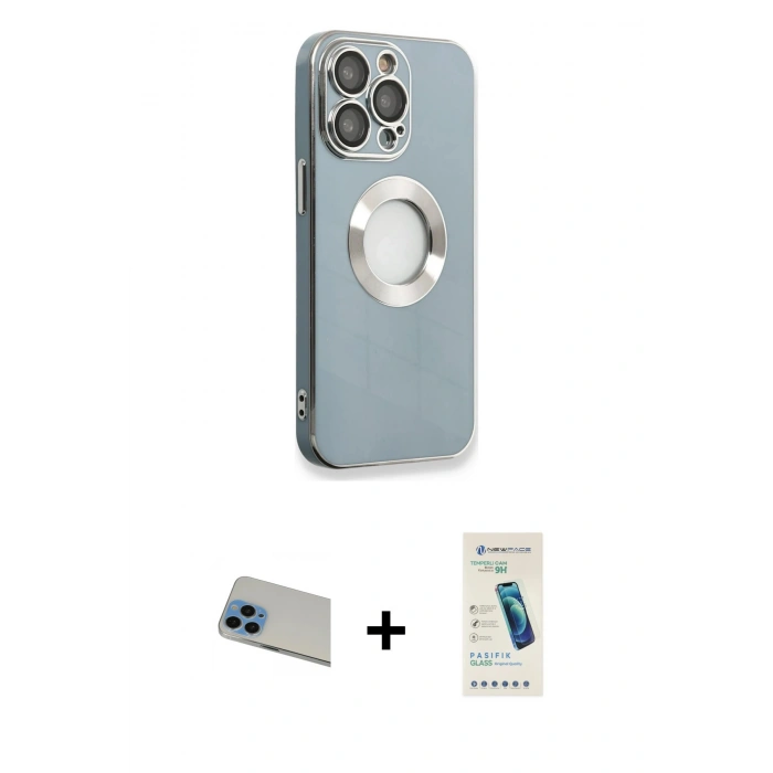MARSİLYAN™- iPhone 13 Pro Max Kılıf İz Form Serisi - Şeffaf Pasifik Cam Ekran Koruyucu + Rainbow Kamera Lens Koruma Cam - MI