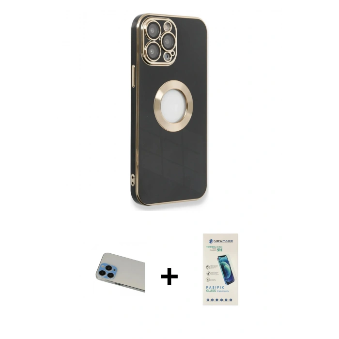 MARSİLYAN™- iPhone 13 Pro Max Kılıf İz Form Serisi - Şeffaf Pasifik Cam Ekran Koruyucu + Rainbow Kamera Lens Koruma Cam - MI