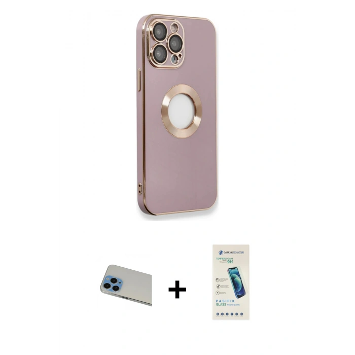 MARSİLYAN™- iPhone 13 Pro Max Kılıf İz Form Serisi - Şeffaf Pasifik Cam Ekran Koruyucu + Rainbow Kamera Lens Koruma Cam - MI