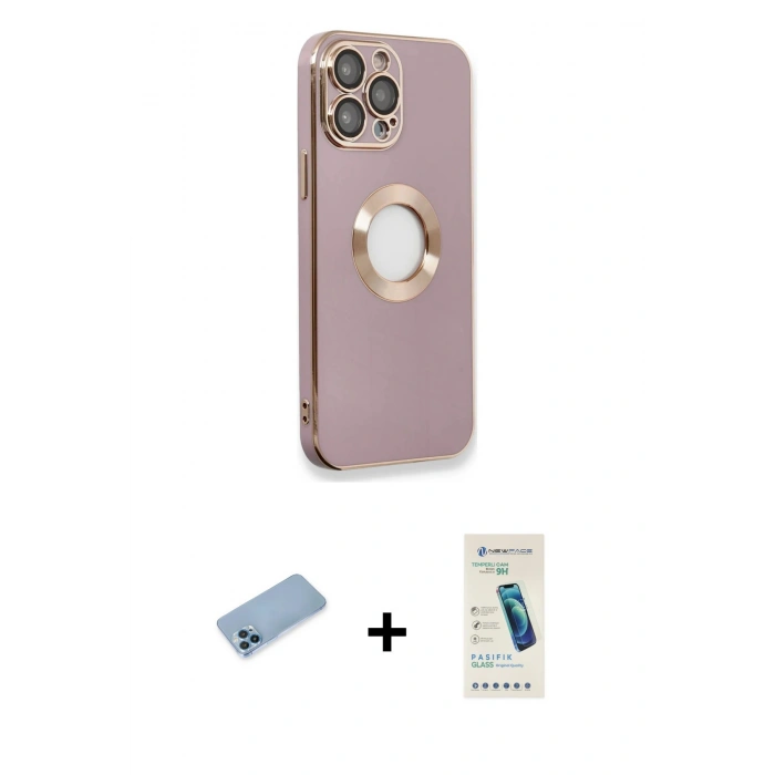 MARSİLYAN™- iPhone 13 Pro Max Kılıf İz Form Serisi - Şeffaf Pasifik Cam Ekran Koruyucu + Mavi Shine Kamera Lens Koruma Cam