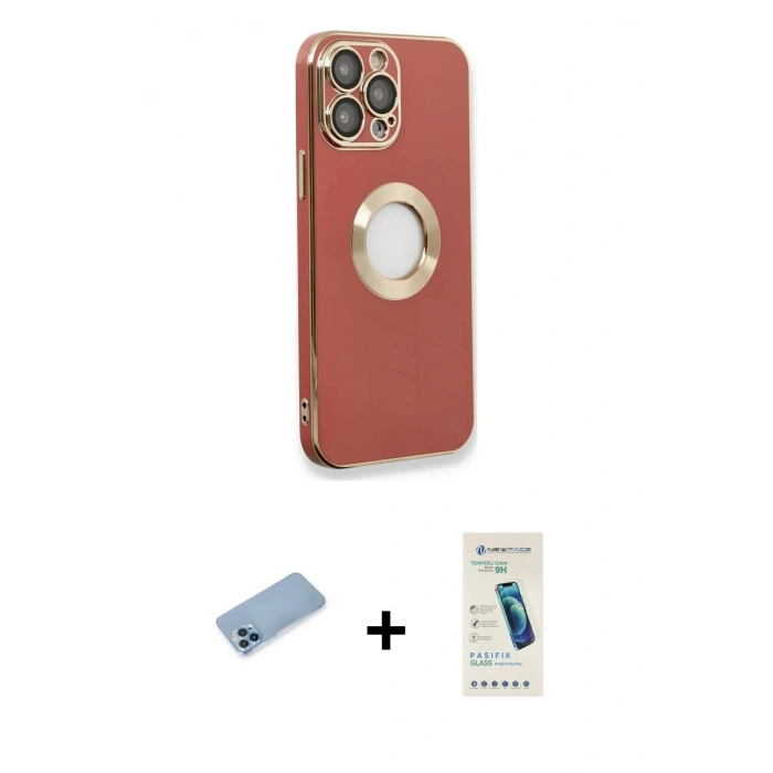 MARSİLYAN™- iPhone 13 Pro Max Kılıf İz Form Serisi - Şeffaf Pasifik Cam Ekran Koruyucu + Mavi Shine Kamera Lens Koruma Cam