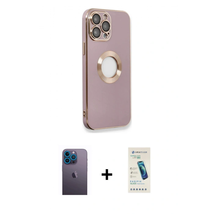 MARSİLYAN™- iPhone 13 Pro Max Kılıf İz Form Serisi - Şeffaf Pasifik Cam Ekran Koruyucu + Neon Fosforlu Kamera Lens - MI