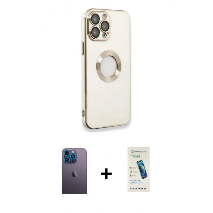 MARSİLYAN™- iPhone 13 Pro Max Kılıf İz Form Serisi - Şeffaf Pasifik Cam Ekran Koruyucu + Neon Fosforlu Kamera Lens - MI