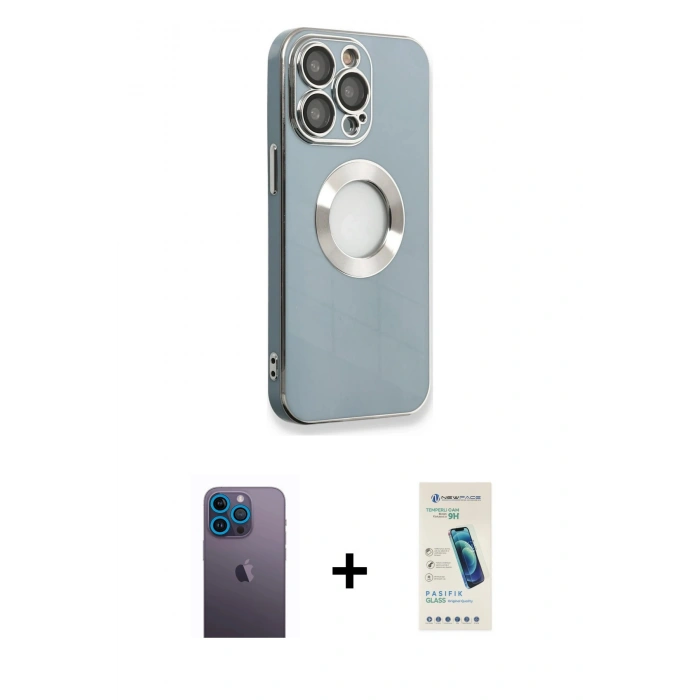 MARSİLYAN™- iPhone 13 Pro Max Kılıf İz Form Serisi - Şeffaf Pasifik Cam Ekran Koruyucu + Neon Fosforlu Kamera Lens - MI