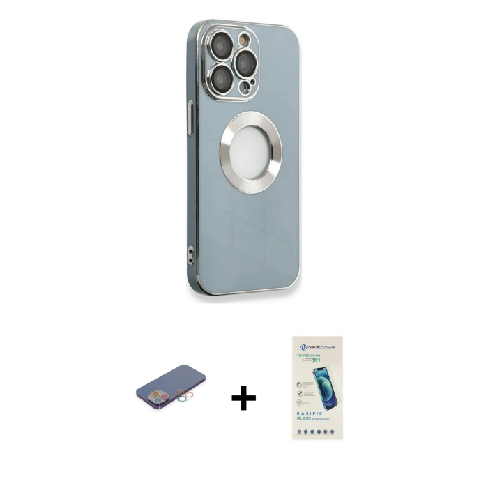 MARSİLYAN™- iPhone 13 Pro Max Kılıf İz Form Serisi - Şeffaf Pasifik Cam Ekran Koruyucu + Renkli Kamera Lens Koruma Cam - PE