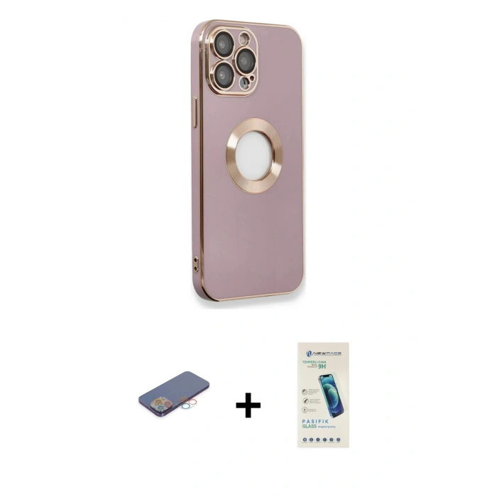 MARSİLYAN™- iPhone 13 Pro Max Kılıf İz Form Serisi - Şeffaf Pasifik Cam Ekran Koruyucu + Renkli Kamera Lens Koruma Cam - PE