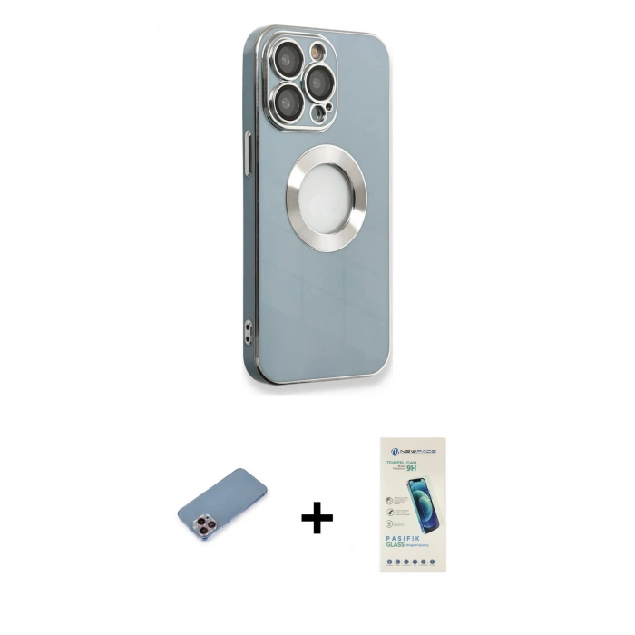 MARSİLYAN™- iPhone 13 Pro Max Kılıf İz Form Serisi - Şeffaf Pasifik Cam Ekran Koruyucu + Shine Kamera Lens Koruma Cam - PE