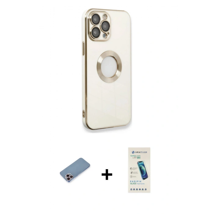 MARSİLYAN™- iPhone 13 Pro Max Kılıf İz Form Serisi - Şeffaf Pasifik Cam Ekran Koruyucu + Shine Kamera Lens Koruma Cam - PE