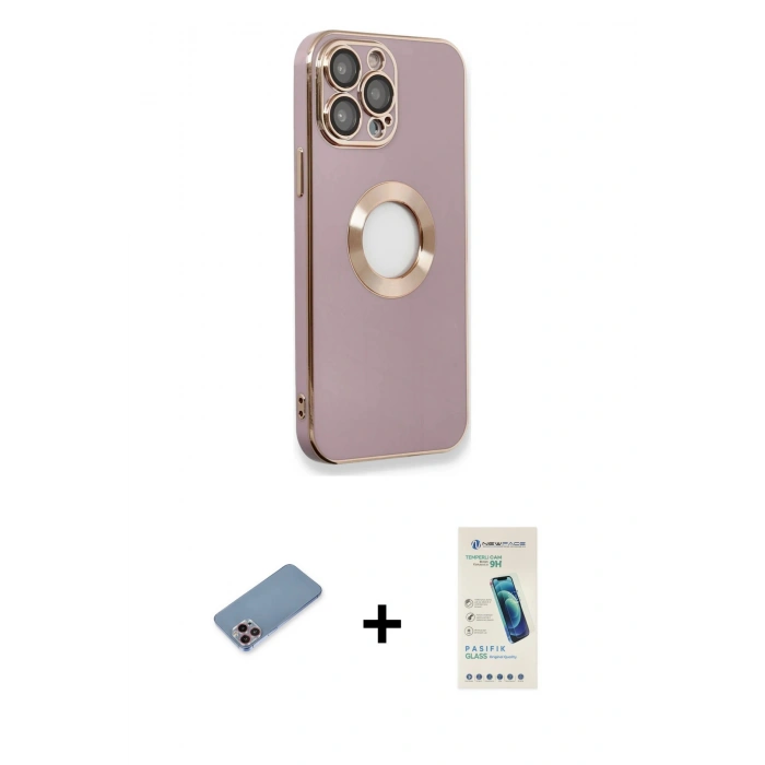 MARSİLYAN™- iPhone 13 Pro Max Kılıf İz Form Serisi - Şeffaf Pasifik Cam Ekran Koruyucu + Shine Kamera Lens Koruma Cam - PE
