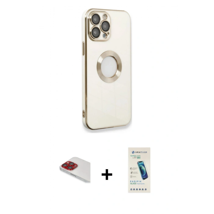 MARSİLYAN™- iPhone 13 Pro Max Kılıf İz Form Serisi - Şeffaf Pasifik Cam Ekran Koruyucu + Pers Alüminyum Kamera Lens - KI