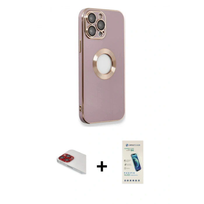 MARSİLYAN™- iPhone 13 Pro Max Kılıf İz Form Serisi - Şeffaf Pasifik Cam Ekran Koruyucu + Pers Alüminyum Kamera Lens - KI
