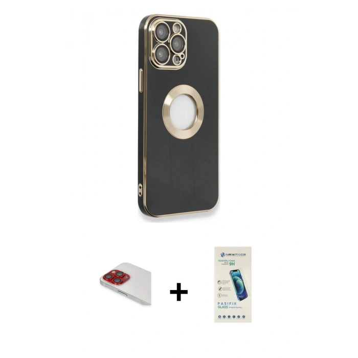 MARSİLYAN™- iPhone 13 Pro Max Kılıf İz Form Serisi - Şeffaf Pasifik Cam Ekran Koruyucu + Pers Alüminyum Kamera Lens - KI